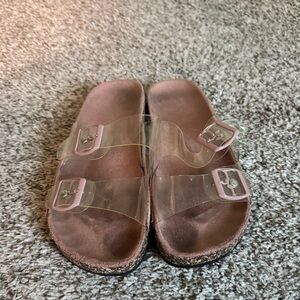 Clear Strap Slide Sandals mauve pink